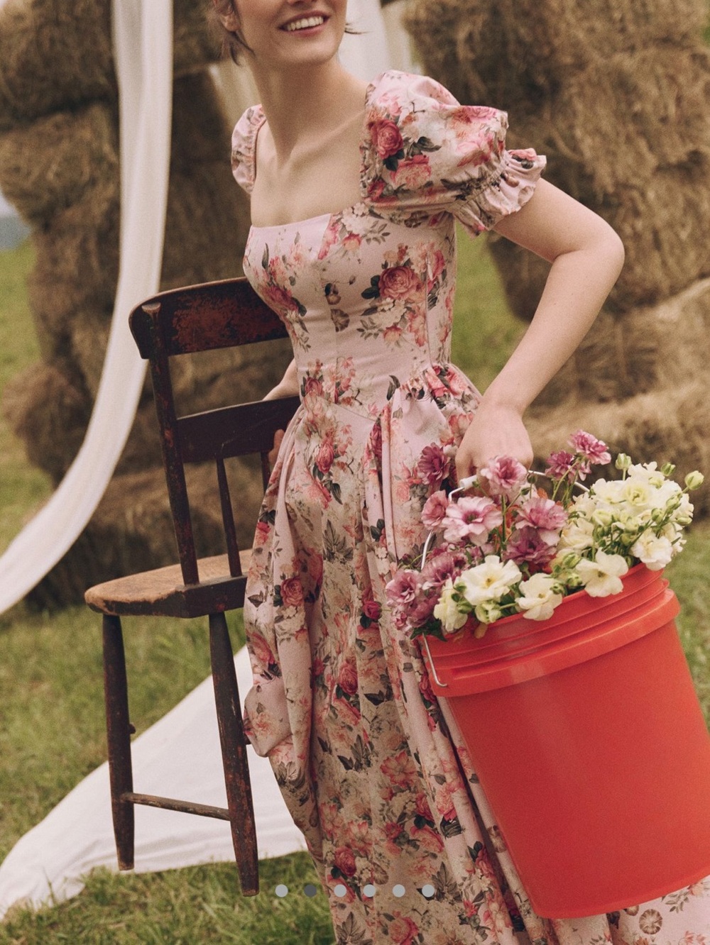 Anthropologie Square-Neck Puff-Sleeve A-Line Corset-Back Midi Dress Mare Mare